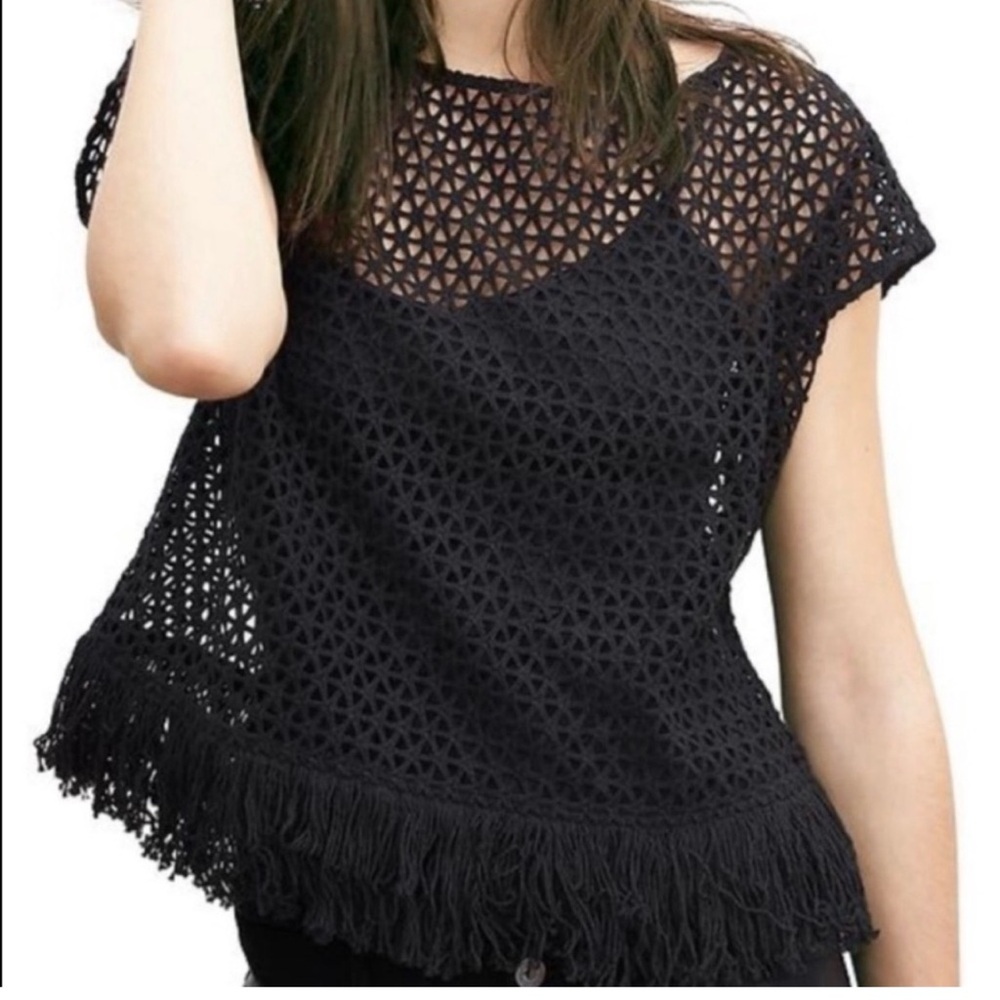 Banana Republic Black Crochet crop top with Fringe - Size Small